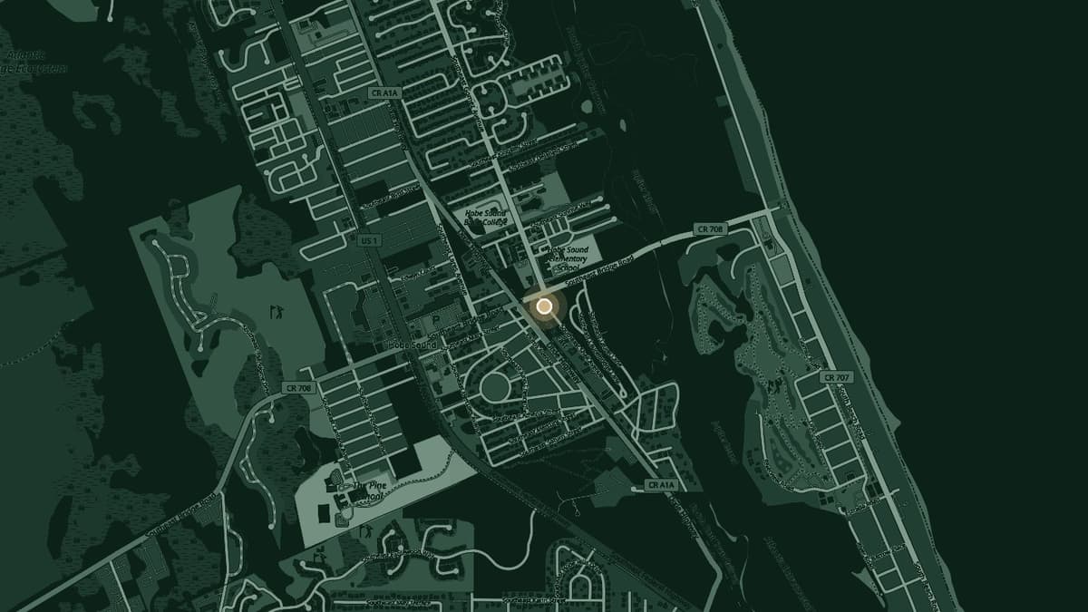 Map of Hobe Sound with the office marked on SE Shell Avenue near Bridge Road and Dixie Highway